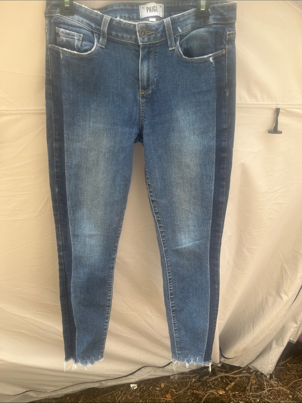PAIGE Two-Tone Dark & Medium Blue Ankle Skinny Jeans